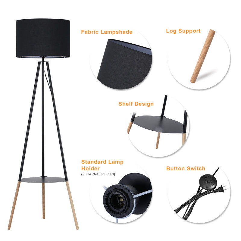 Corrigan Studio® Deliylah 59" Tripod Floor Lamp With Shelf Mid Century